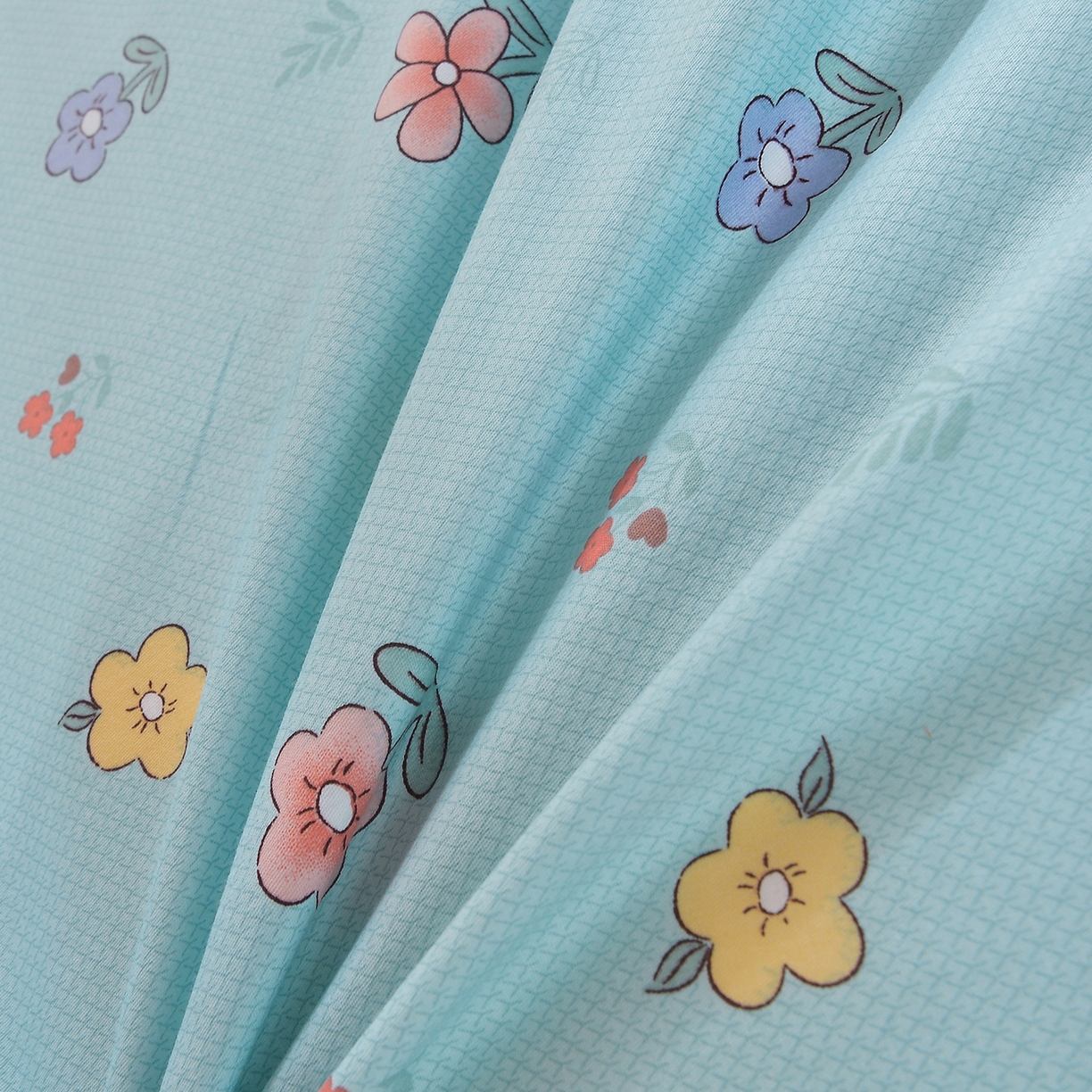 91家纺网 家纺一手货源 找家纺 小雨家纺 2026新款13372宿舍纯棉40支印花三件套 云梦花间-蓝