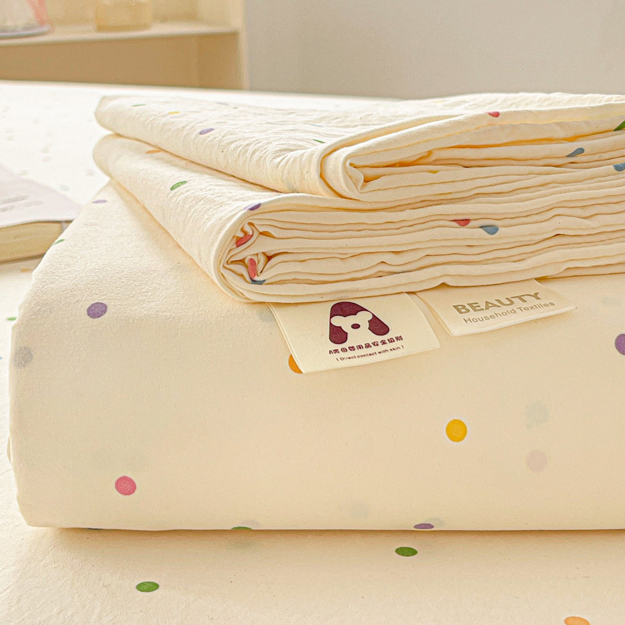 温眠家纺 2026新款古法水洗棉加厚高克重双层纱单床单床单单件单品床单 彩波波