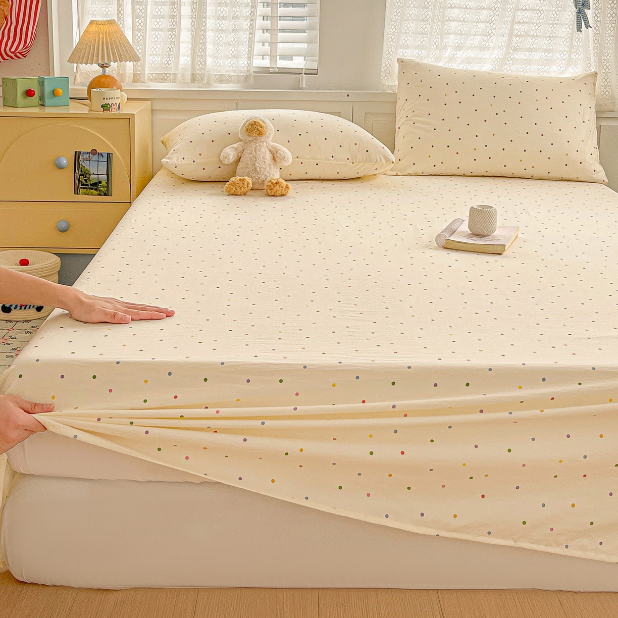 91家纺网 家纺一手货源 找家纺 温眠家纺 2026新款古法水洗棉加厚高克重双层纱单床单床单单件单品床单 彩波波