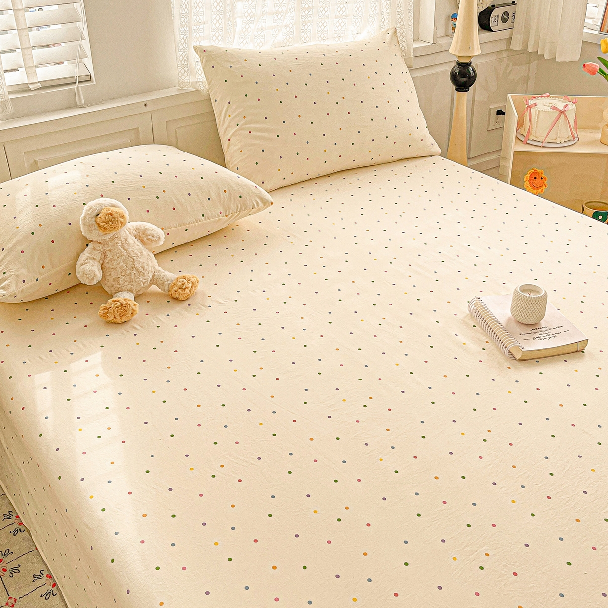 91家纺网 家纺一手货源 找家纺 温眠家纺 2026新款古法水洗棉加厚高克重双层纱单床单床单单件单品床单 彩波波