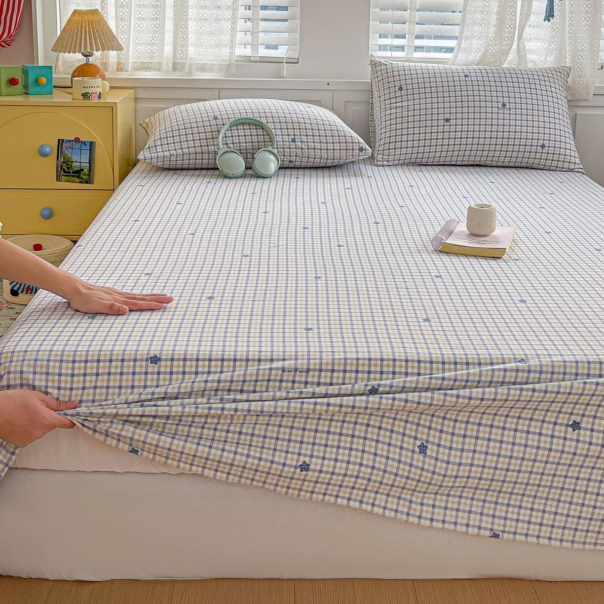 91家纺网 家纺一手货源 找家纺 温眠家纺 2026新款古法水洗棉加厚高克重双层纱单床单床单单件单品床单 挽星入梦