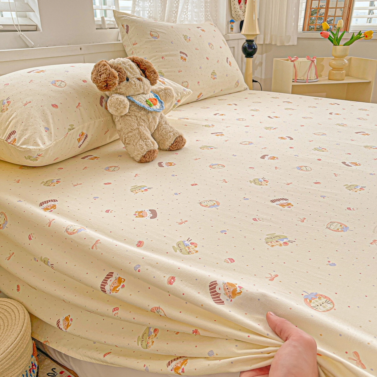 91家纺网 家纺一手货源 找家纺 温眠家纺 2026新款古法水洗棉加厚高克重双层纱单床单床单单件单品床单 蛋糕小猫