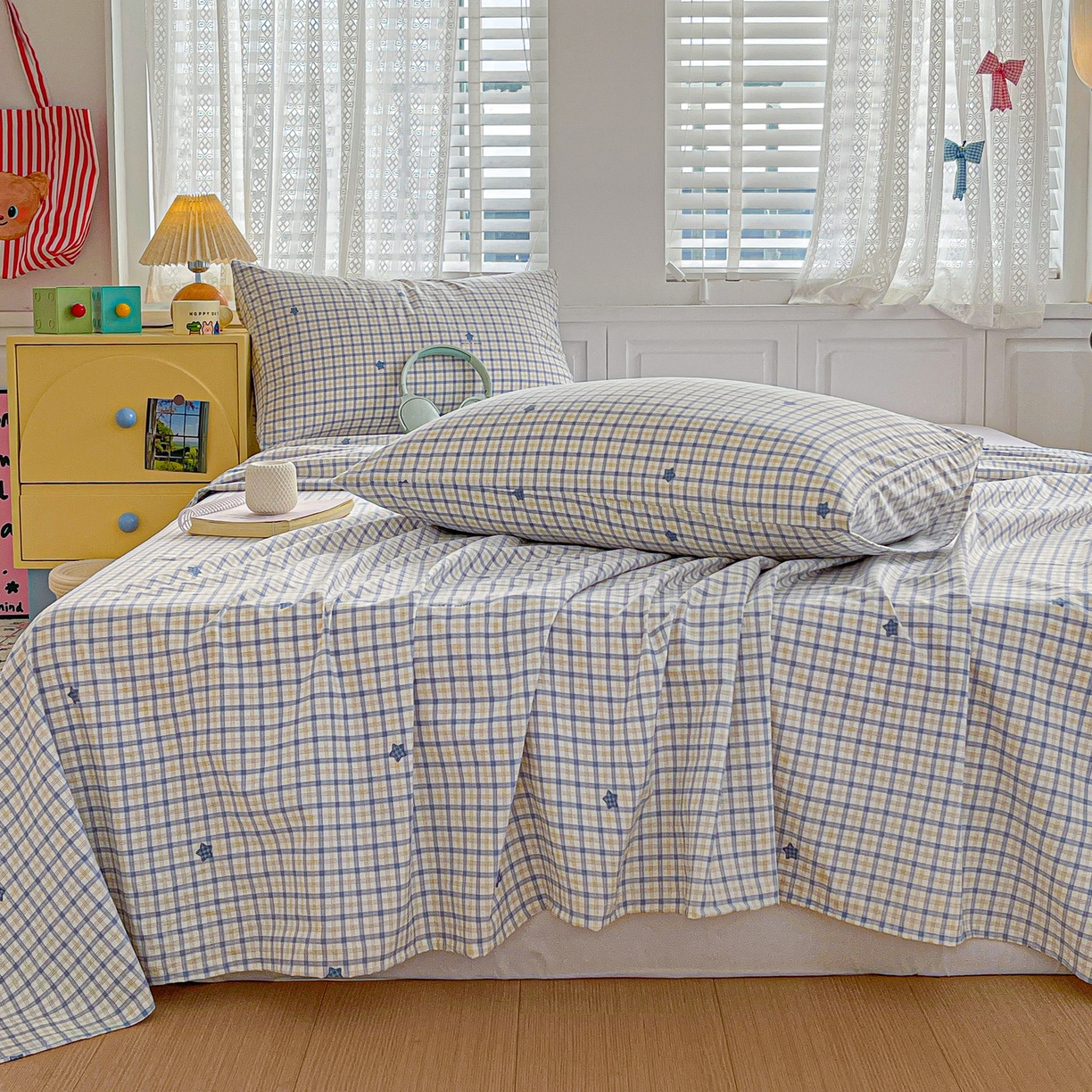 91家纺网 家纺一手货源 找家纺 温眠家纺 2026新款古法水洗棉加厚高克重双层纱单床单床单单件单品床单 挽星入梦