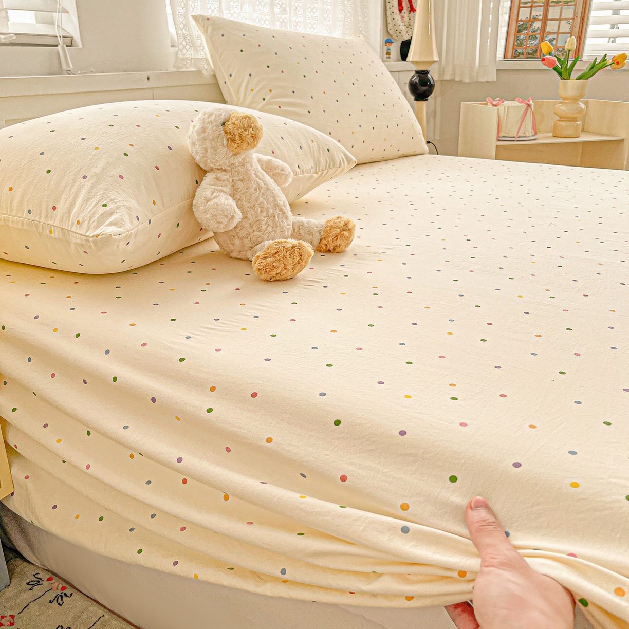 91家纺网 家纺一手货源 找家纺 温眠家纺 2026新款古法水洗棉加厚高克重双层纱单床单床单单件单品床单 彩波波