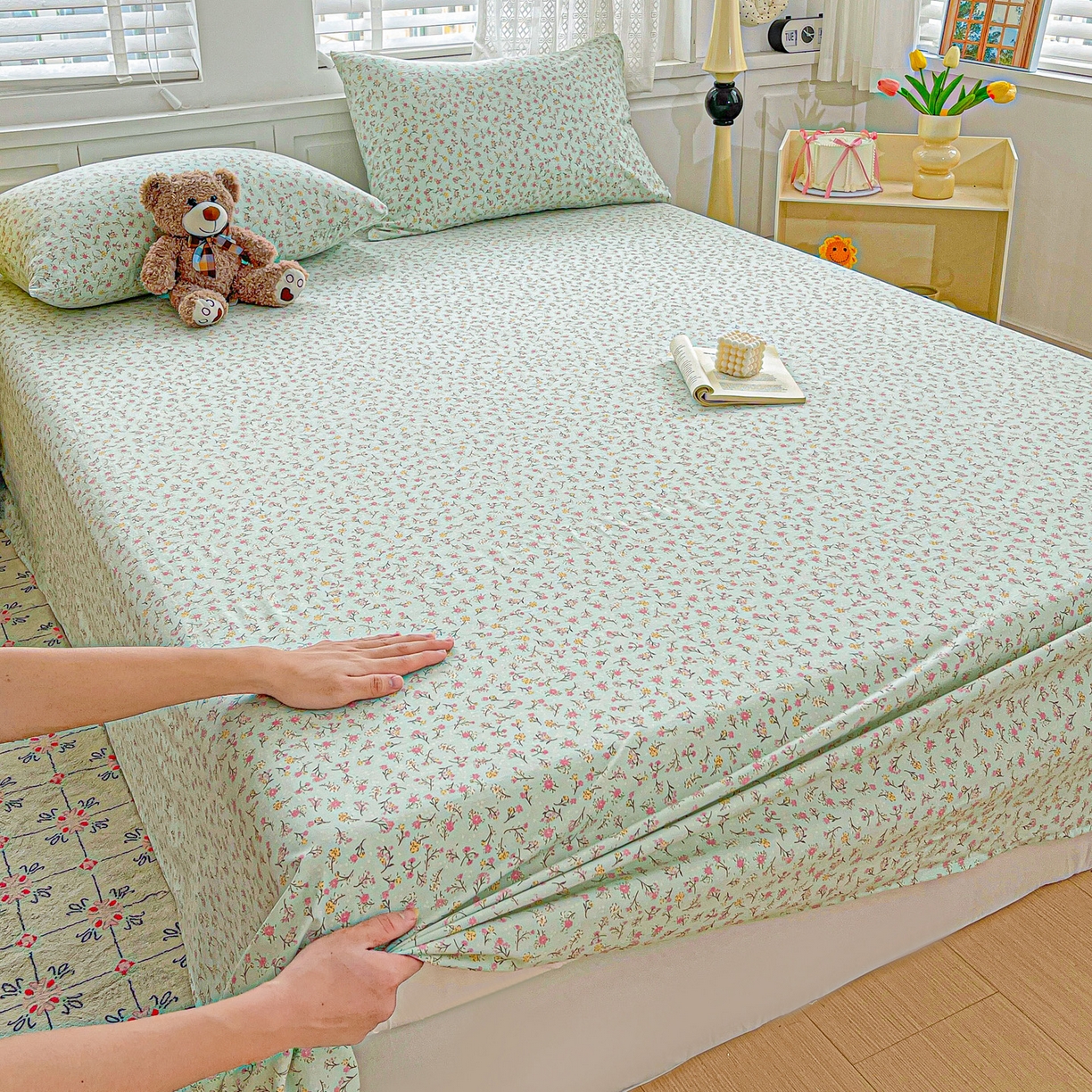 91家纺网 家纺一手货源 找家纺 温眠家纺 2026新款古法水洗棉加厚高克重双层纱单床单床单单件单品床单 绮梦花间