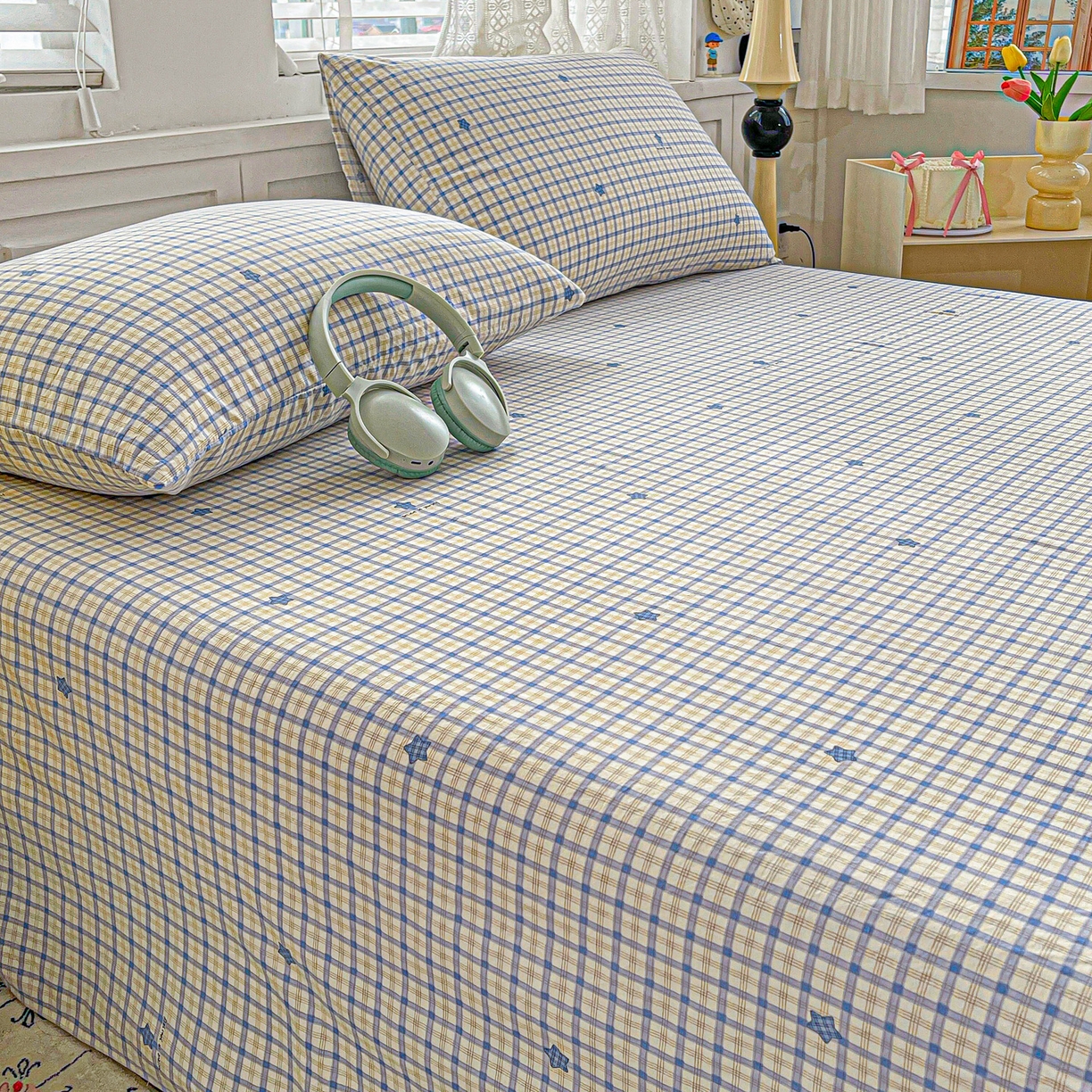 91家纺网 家纺一手货源 找家纺 温眠家纺 2026新款古法水洗棉加厚高克重双层纱单床单床单单件单品床单 挽星入梦