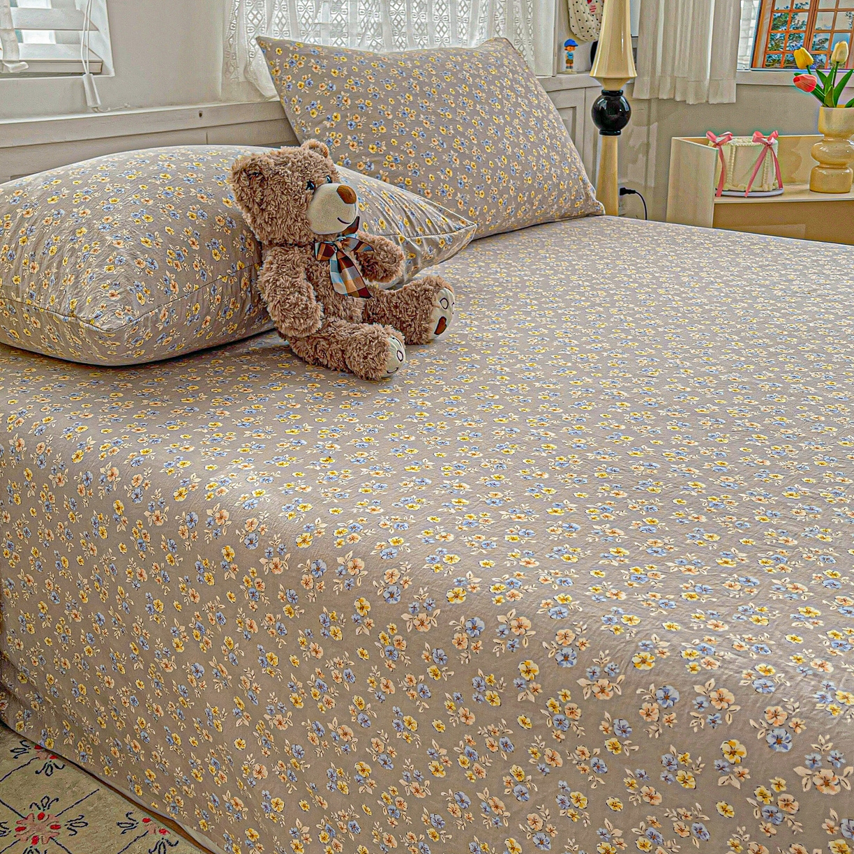 91家纺网 家纺一手货源 找家纺 温眠家纺 2026新款古法水洗棉加厚高克重双层纱单床单床单单件单品床单 扶桑花未落