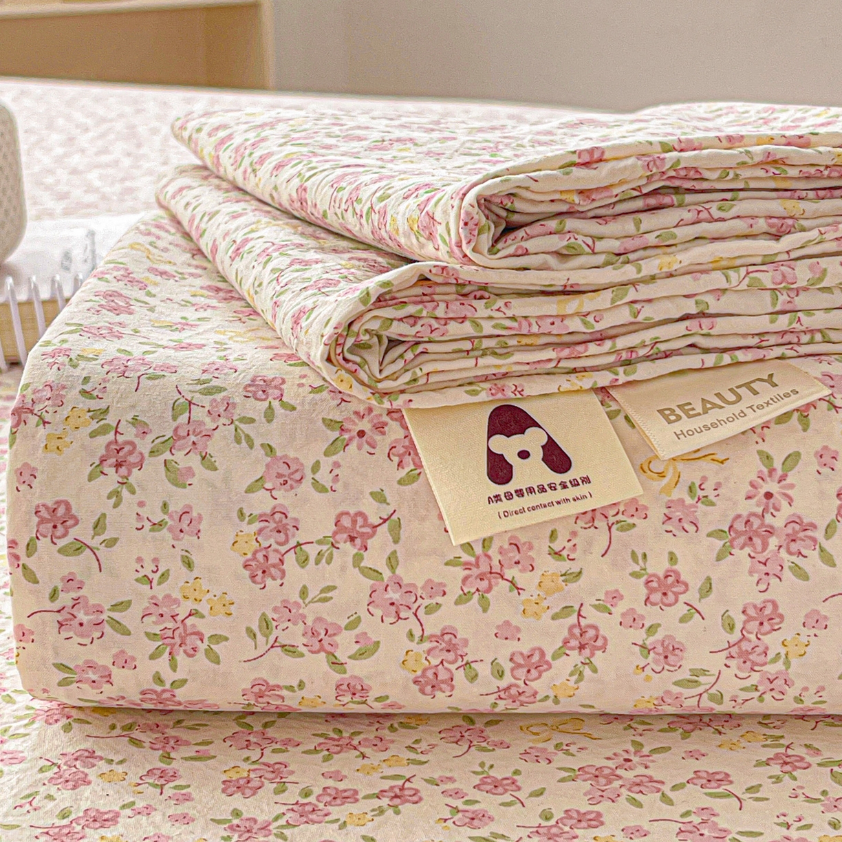 温眠家纺 2026新款古法水洗棉加厚高克重双层纱单床单床单单件单品床单 云间花述