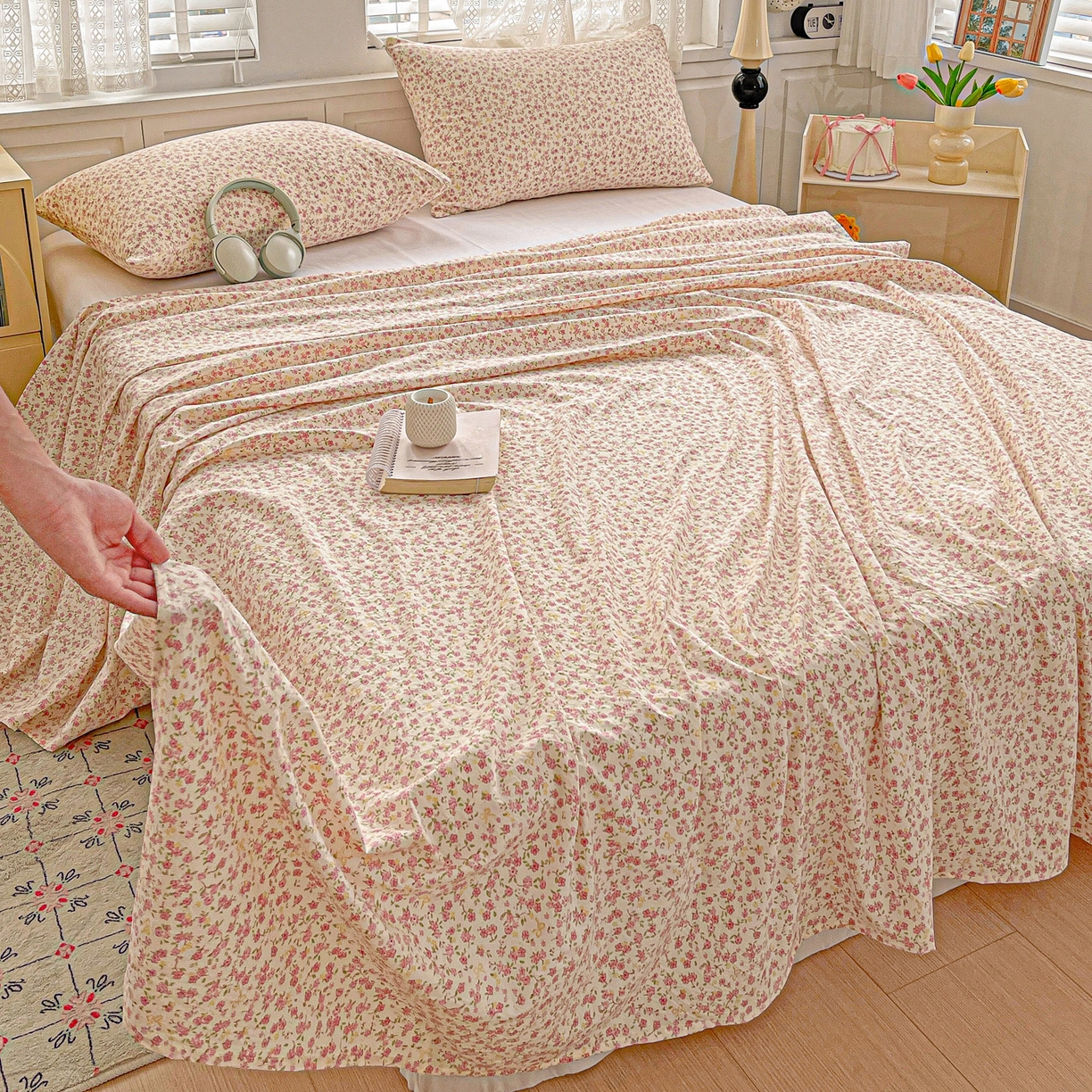 91家纺网 家纺一手货源 找家纺 温眠家纺 2026新款古法水洗棉加厚高克重双层纱单床单床单单件单品床单 云间花述