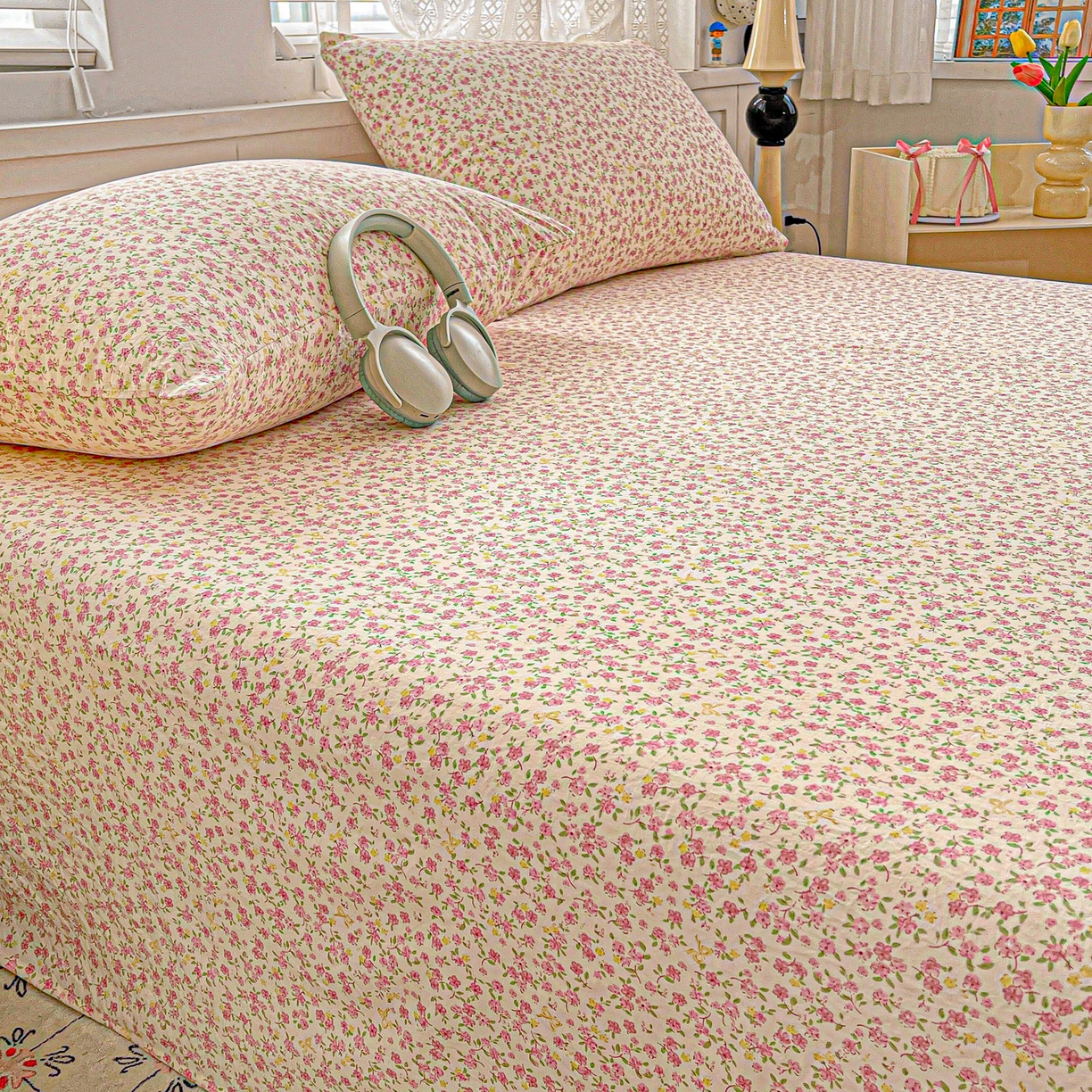 91家纺网 家纺一手货源 找家纺 温眠家纺 2026新款古法水洗棉加厚高克重双层纱单床单床单单件单品床单 云间花述