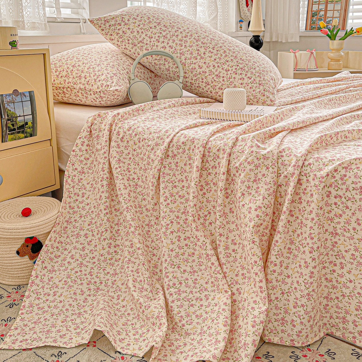 91家纺网 家纺一手货源 找家纺 温眠家纺 2026新款古法水洗棉加厚高克重双层纱单床单床单单件单品床单 云间花述