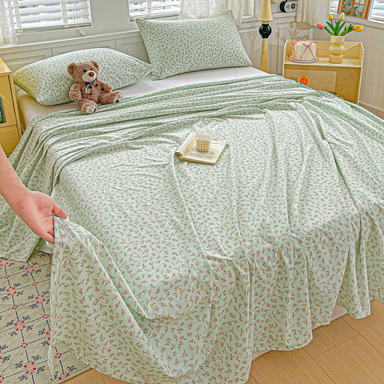 91家纺网 家纺一手货源 找家纺 温眠家纺 2026新款古法水洗棉加厚高克重双层纱单床单床单单件单品床单 绮梦花间