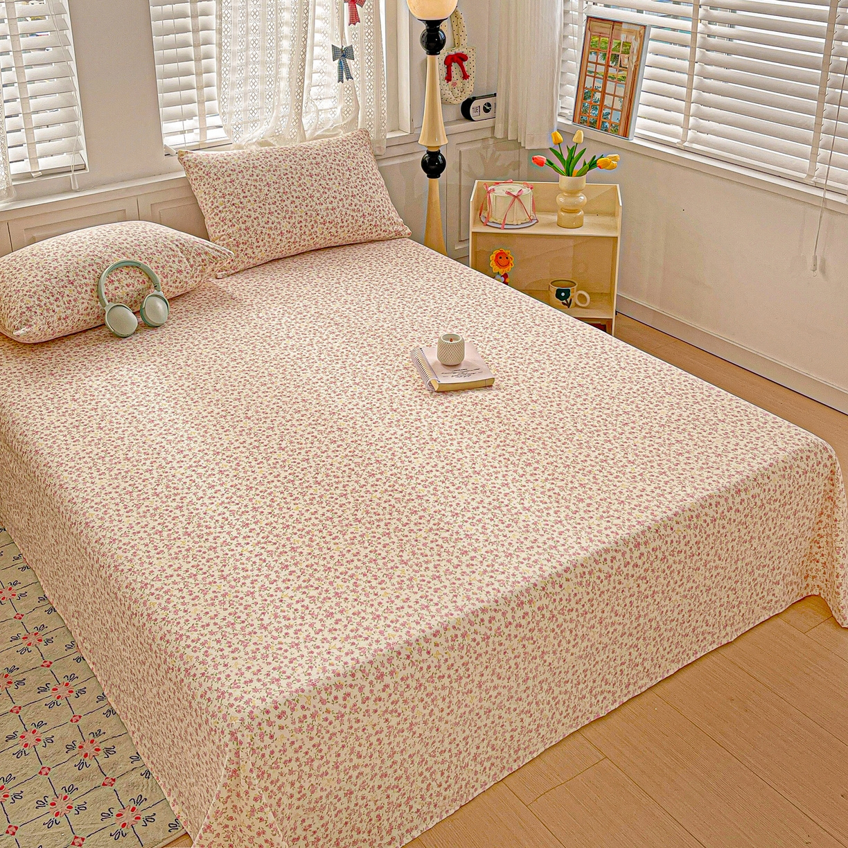 91家纺网 家纺一手货源 找家纺 温眠家纺 2026新款古法水洗棉加厚高克重双层纱单床单床单单件单品床单 云间花述