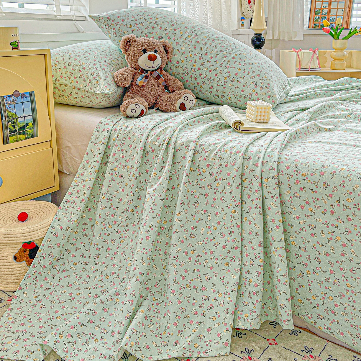 91家纺网 家纺一手货源 找家纺 温眠家纺 2026新款古法水洗棉加厚高克重双层纱单床单床单单件单品床单 绮梦花间