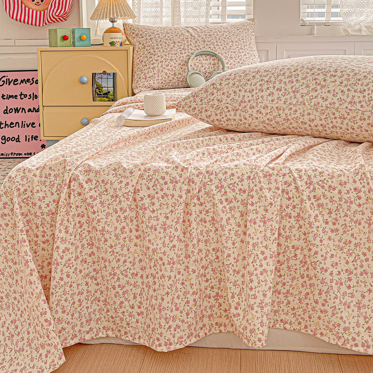 91家纺网 家纺一手货源 找家纺 温眠家纺 2026新款古法水洗棉加厚高克重双层纱单床单床单单件单品床单 云间花述