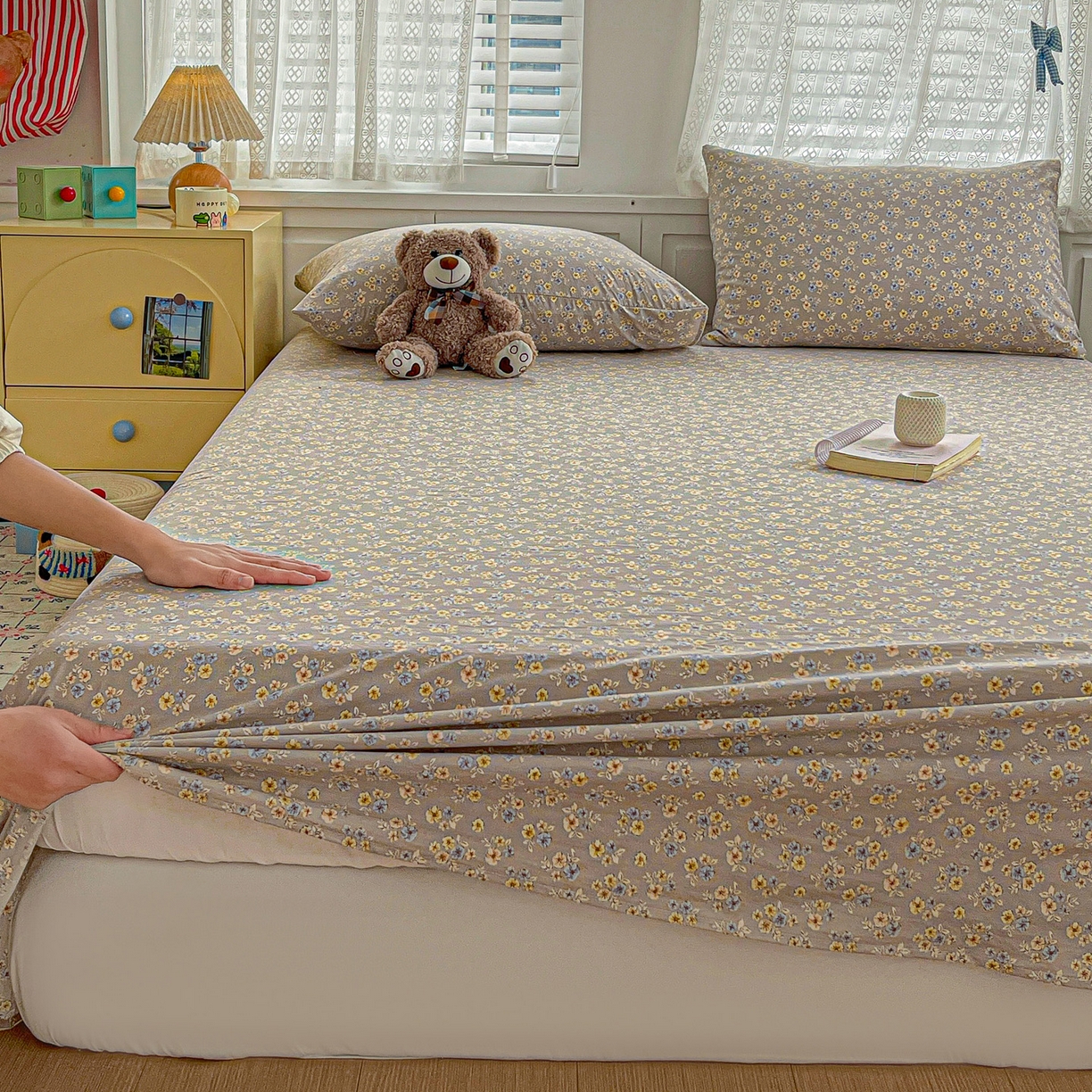 91家纺网 家纺一手货源 找家纺 温眠家纺 2026新款古法水洗棉加厚高克重双层纱单床单床单单件单品床单 扶桑花未落