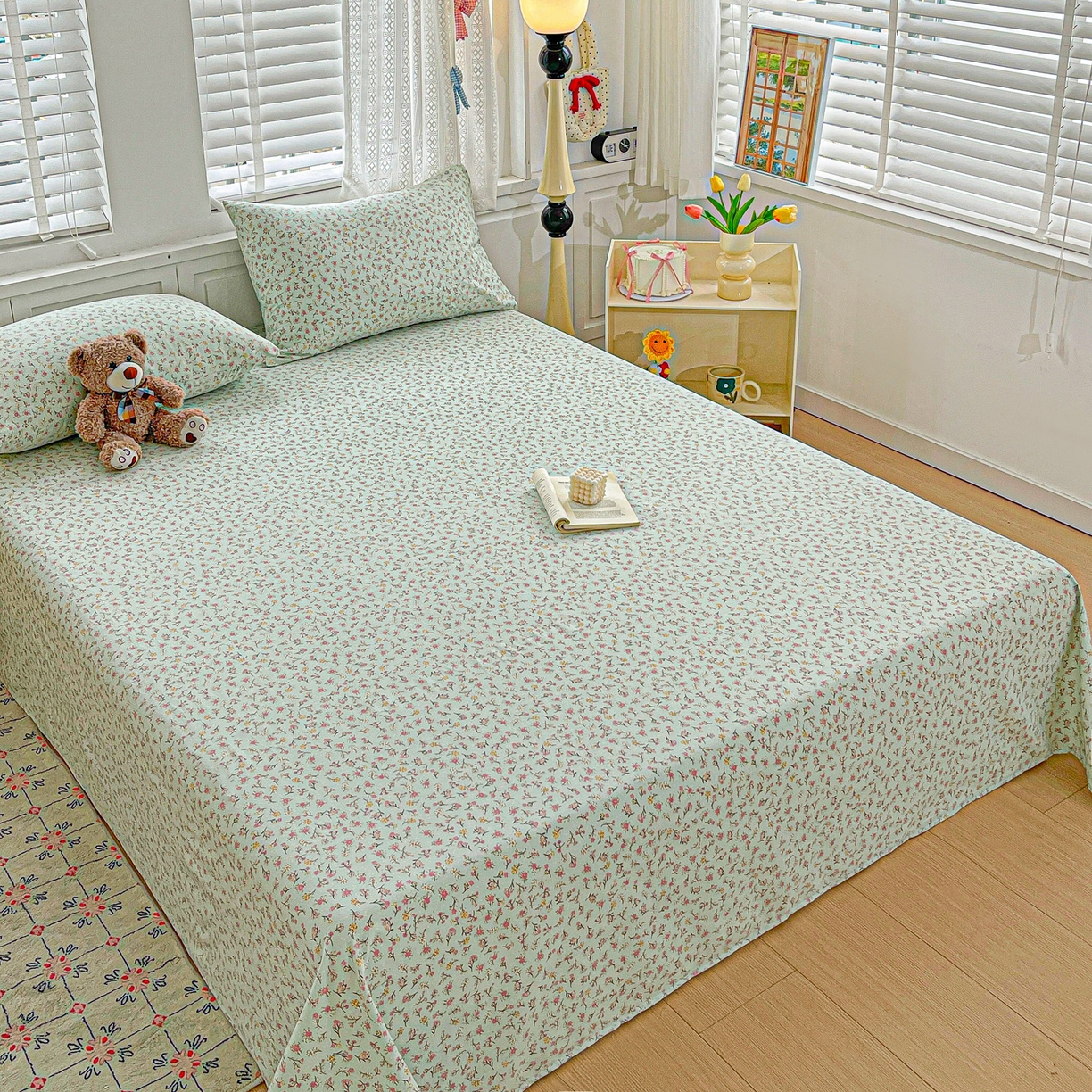 91家纺网 家纺一手货源 找家纺 温眠家纺 2026新款古法水洗棉加厚高克重双层纱单床单床单单件单品床单 绮梦花间