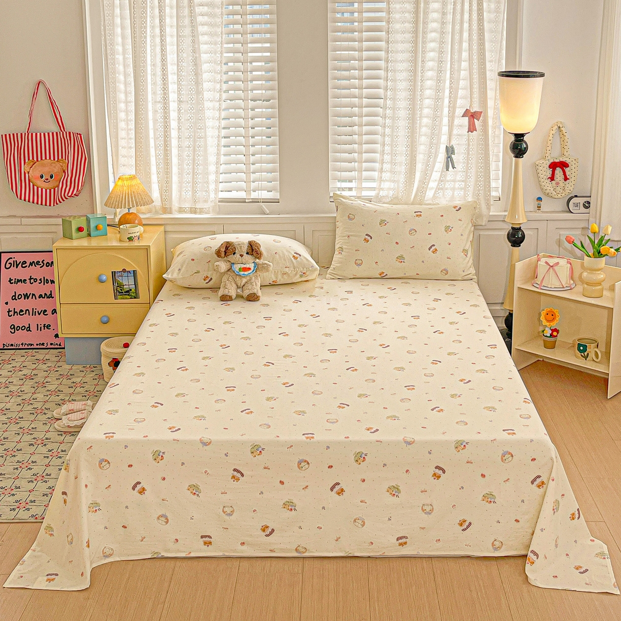 91家纺网 家纺一手货源 找家纺 温眠家纺 2026新款古法水洗棉加厚高克重双层纱单床单床单单件单品床单 蛋糕小猫