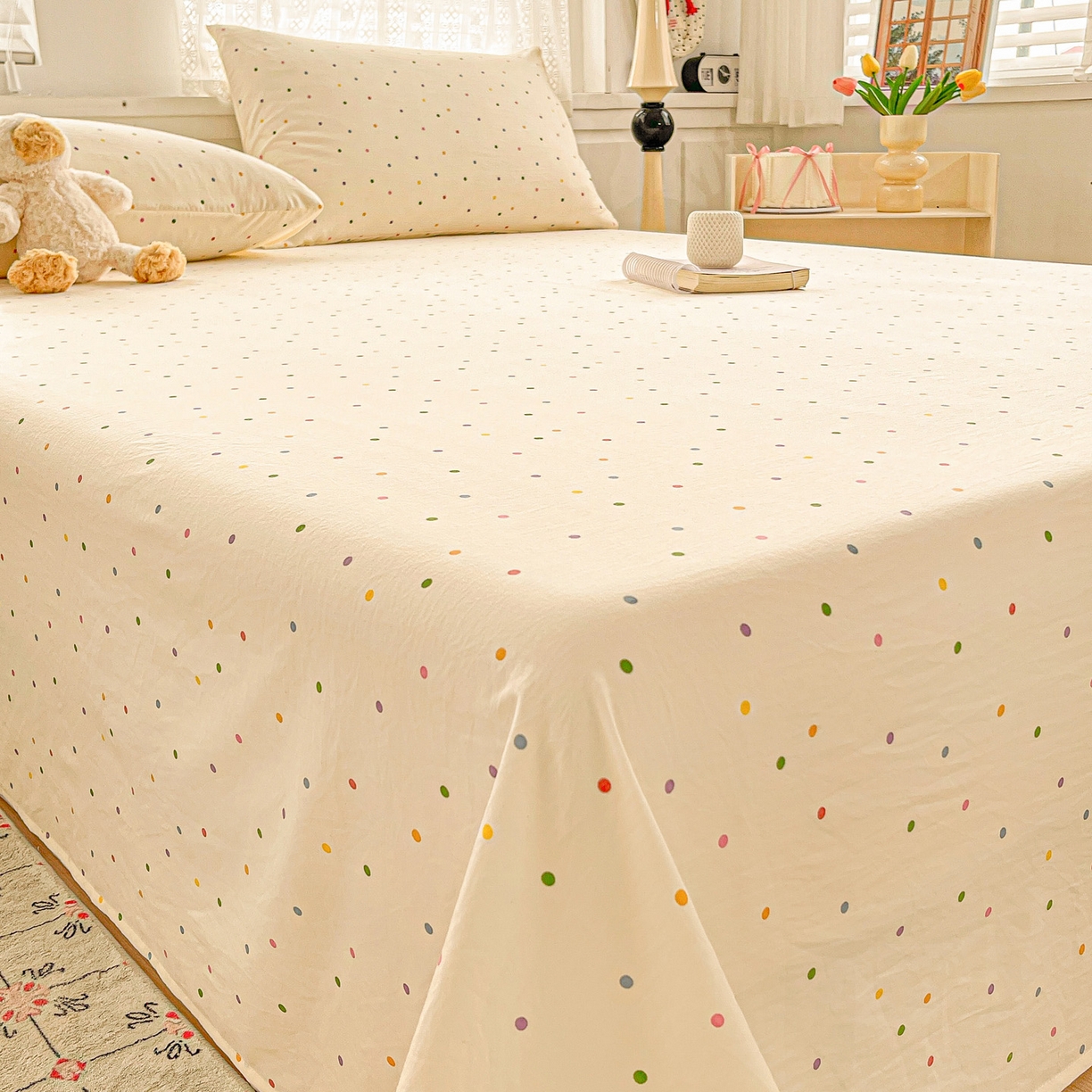 91家纺网 家纺一手货源 找家纺 温眠家纺 2026新款古法水洗棉加厚高克重双层纱单床单床单单件单品床单 彩波波