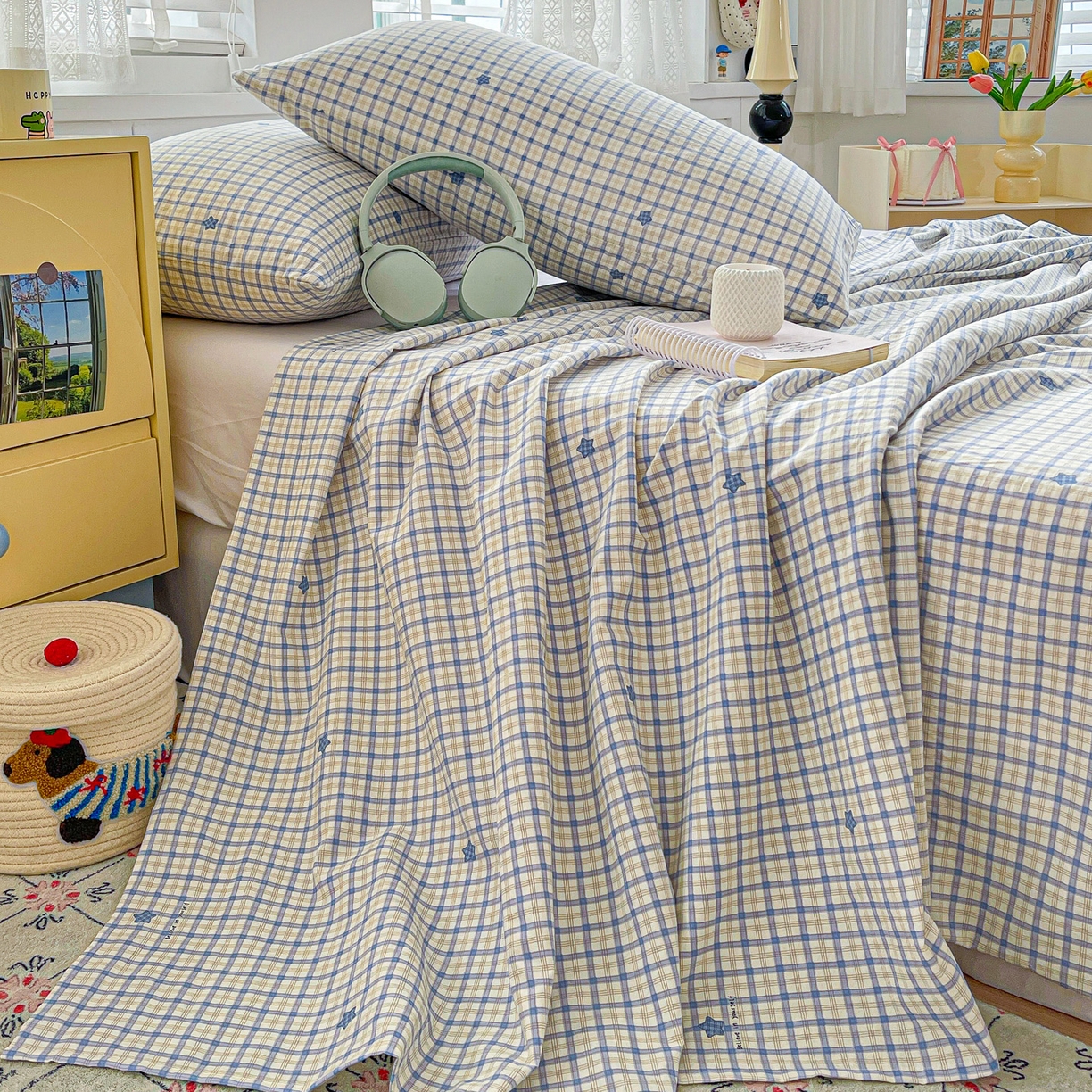 91家纺网 家纺一手货源 找家纺 温眠家纺 2026新款古法水洗棉加厚高克重双层纱单床单床单单件单品床单 挽星入梦