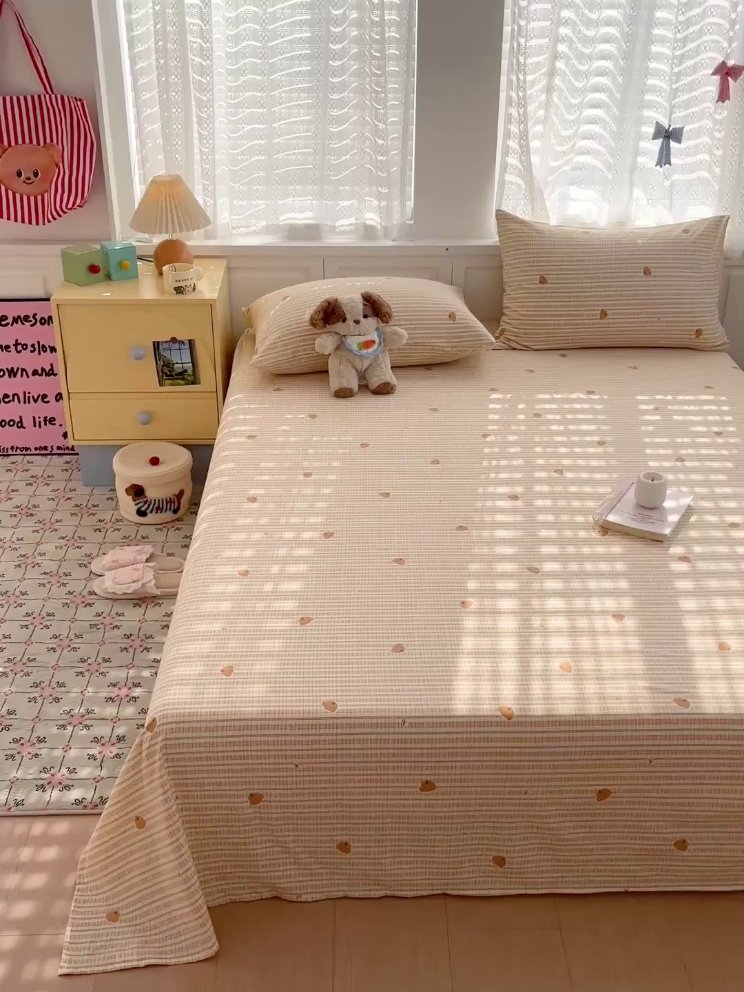 91家纺网 家纺一手货源 找家纺 温眠家纺 2026新款古法水洗棉加厚高克重双层纱单床单床单单件单品床单 条纹南瓜