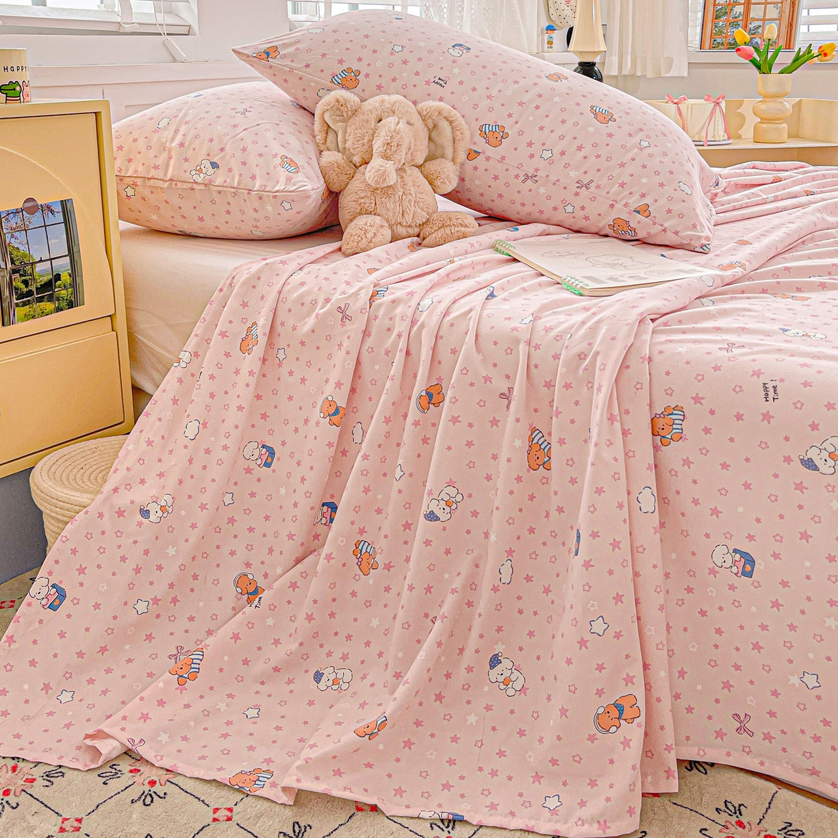 91家纺网 家纺一手货源 找家纺 温眠家纺 2026新款古法水洗棉加厚高克重双层纱单床单床单单件单品床单 汪星人