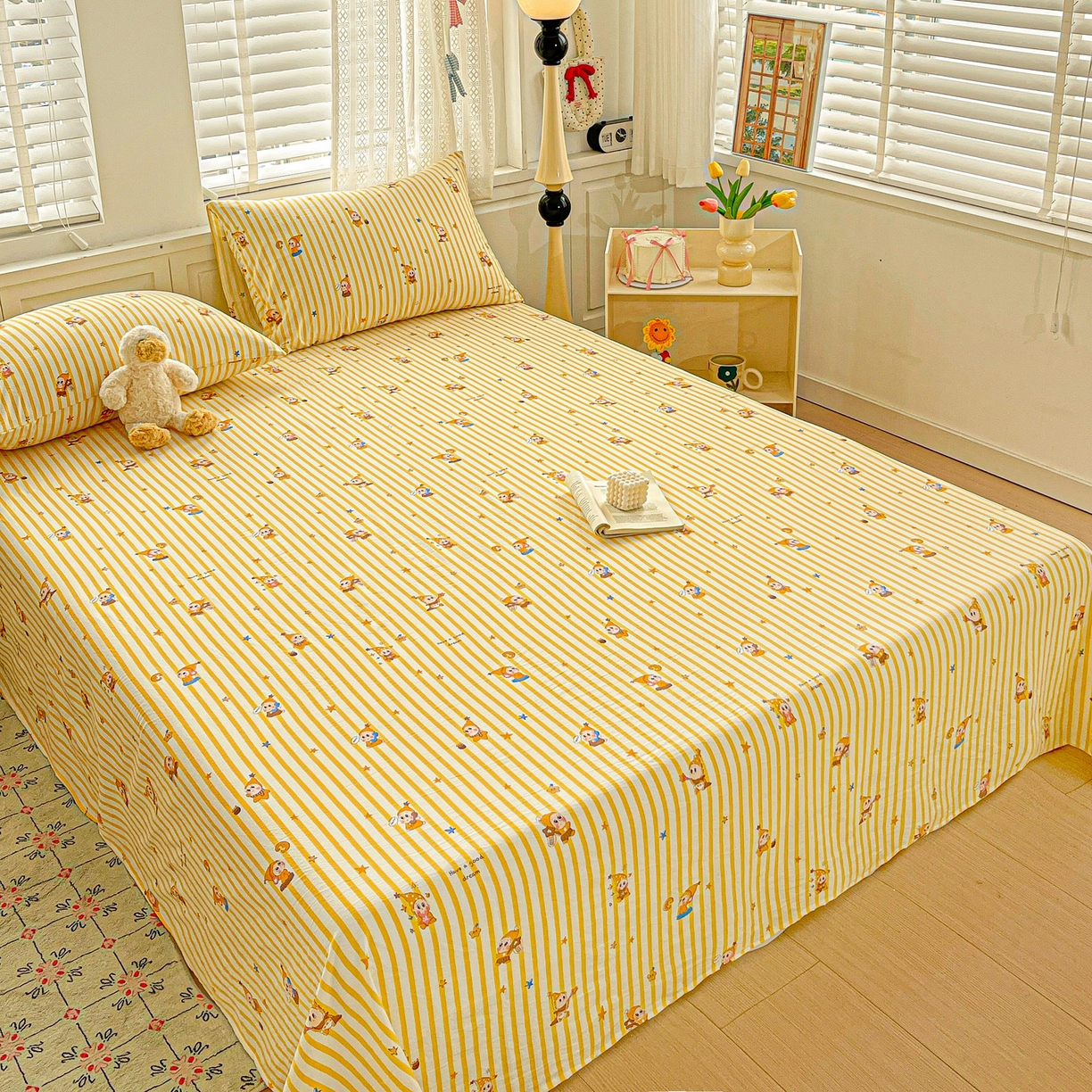 91家纺网 家纺一手货源 找家纺 温眠家纺 2026新款古法水洗棉加厚高克重双层纱单床单床单单件单品床单 星星人