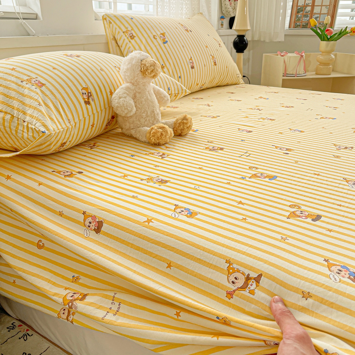 91家纺网 家纺一手货源 找家纺 温眠家纺 2026新款古法水洗棉加厚高克重双层纱单床单床单单件单品床单 星星人