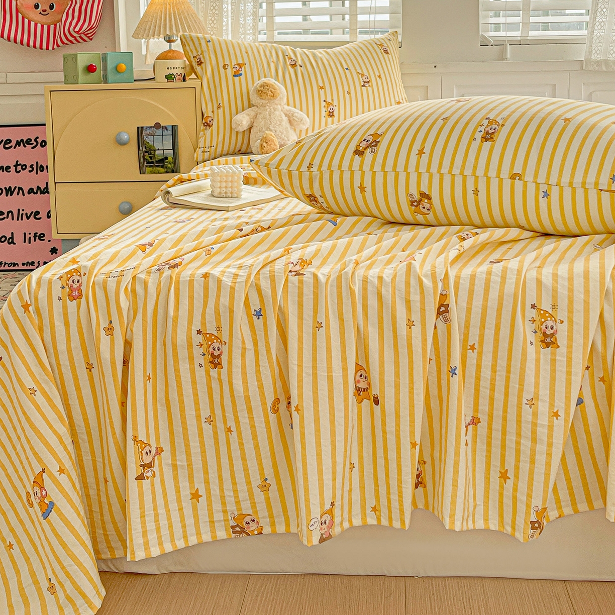 91家纺网 家纺一手货源 找家纺 温眠家纺 2026新款古法水洗棉加厚高克重双层纱单床单床单单件单品床单 星星人