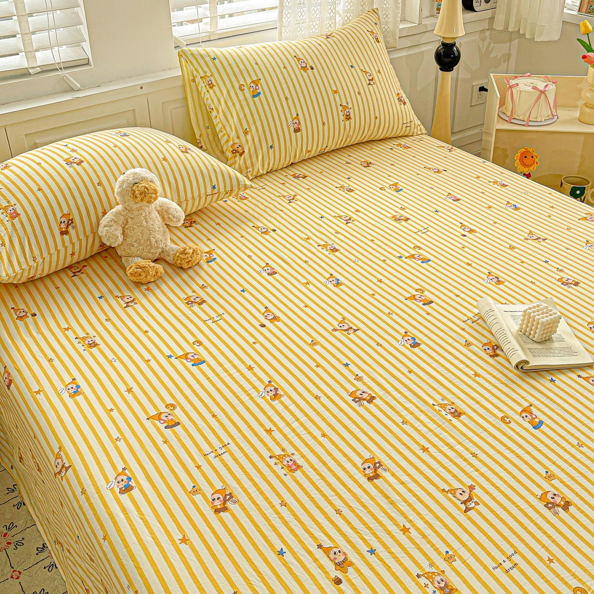 91家纺网 家纺一手货源 找家纺 温眠家纺 2026新款古法水洗棉加厚高克重双层纱单床单床单单件单品床单 星星人