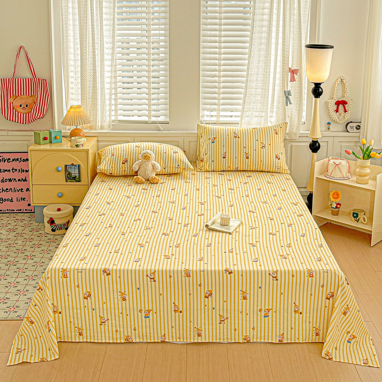 91家纺网 家纺一手货源 找家纺 温眠家纺 2026新款古法水洗棉加厚高克重双层纱单床单床单单件单品床单 星星人