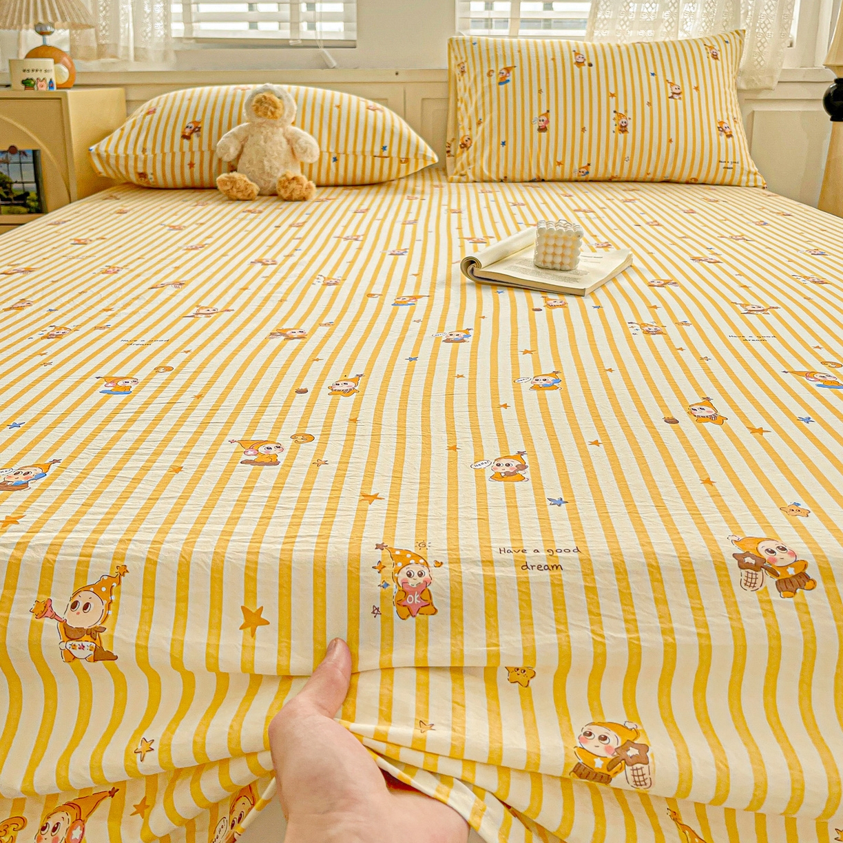 91家纺网 家纺一手货源 找家纺 温眠家纺 2026新款古法水洗棉加厚高克重双层纱单床单床单单件单品床单 星星人