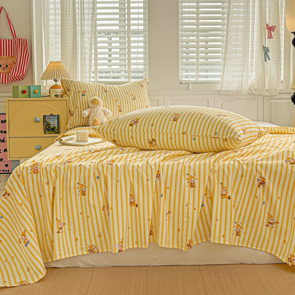 91家纺网 家纺一手货源 找家纺 温眠家纺 2026新款古法水洗棉加厚高克重双层纱单床单床单单件单品床单 星星人