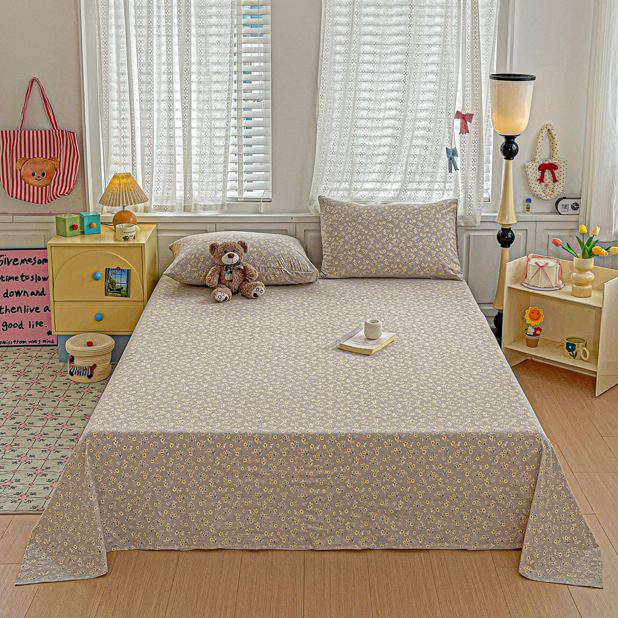 91家纺网 家纺一手货源 找家纺 温眠家纺 2026新款古法水洗棉加厚高克重双层纱单床单床单单件单品床单 扶桑花未落