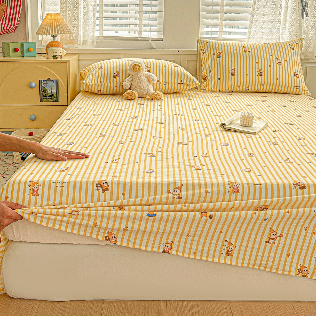 91家纺网 家纺一手货源 找家纺 温眠家纺 2026新款古法水洗棉加厚高克重双层纱单床单床单单件单品床单 星星人