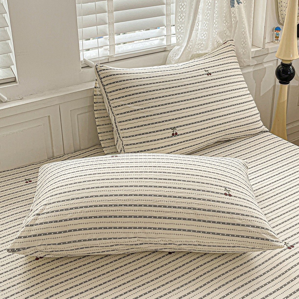 91家纺网 家纺一手货源 找家纺 温眠家纺 2026新款古法水洗棉加厚高克重双层纱单床单床单单件单品床单 樱之桃桃