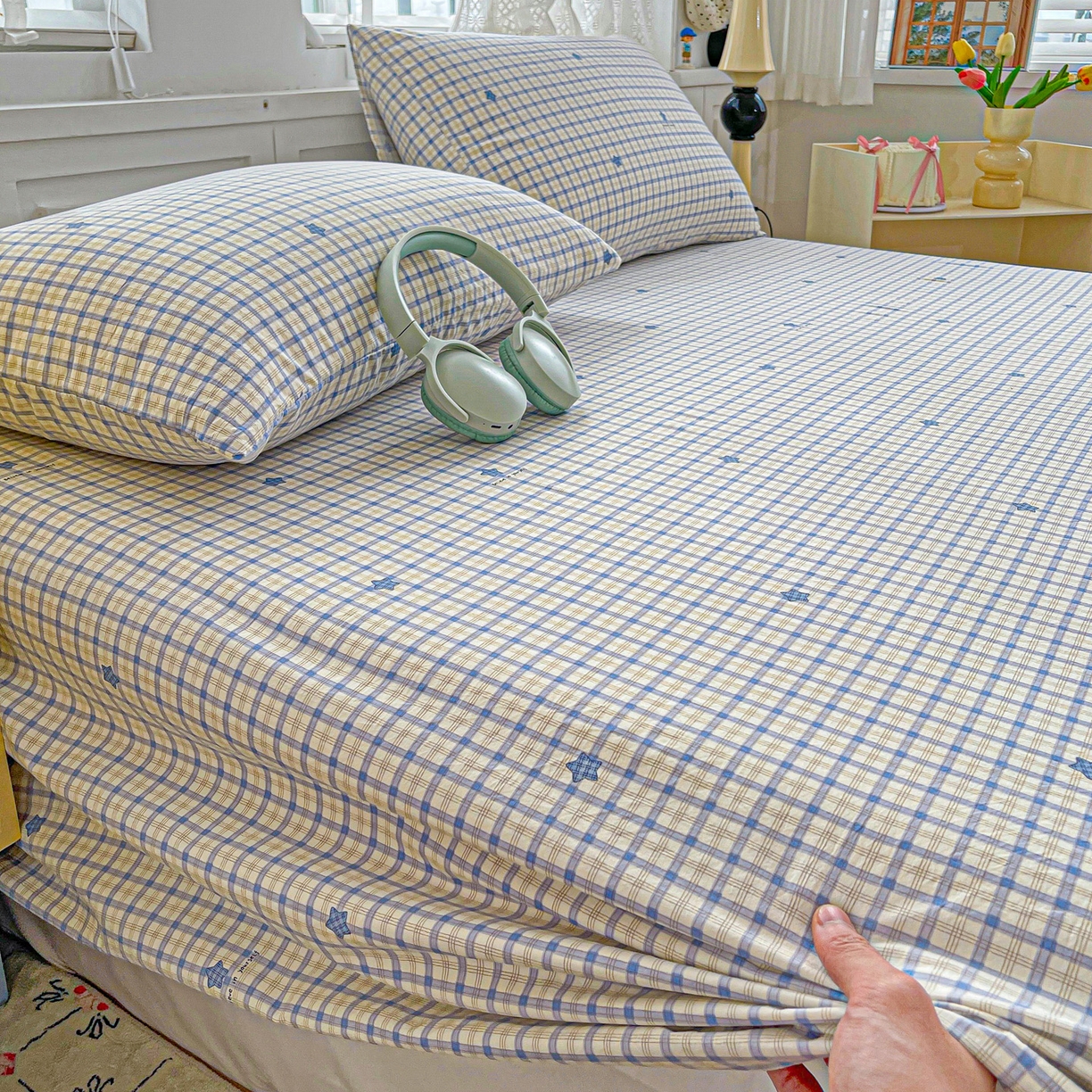 91家纺网 家纺一手货源 找家纺 温眠家纺 2026新款古法水洗棉加厚高克重双层纱单床单床单单件单品床单 挽星入梦