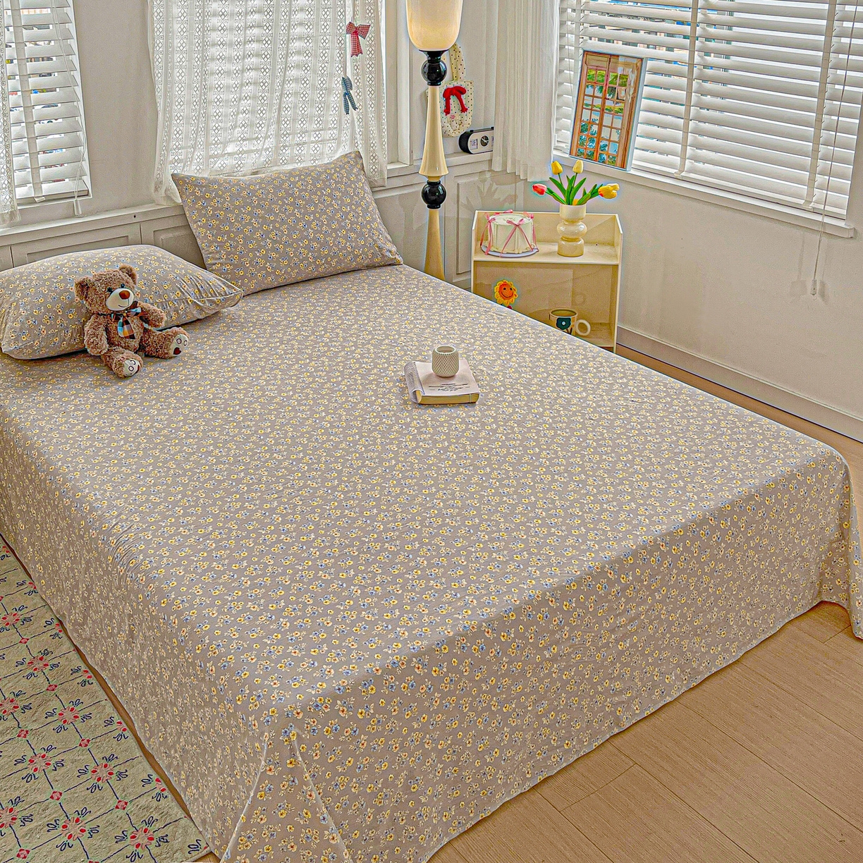 91家纺网 家纺一手货源 找家纺 温眠家纺 2026新款古法水洗棉加厚高克重双层纱单床单床单单件单品床单 扶桑花未落