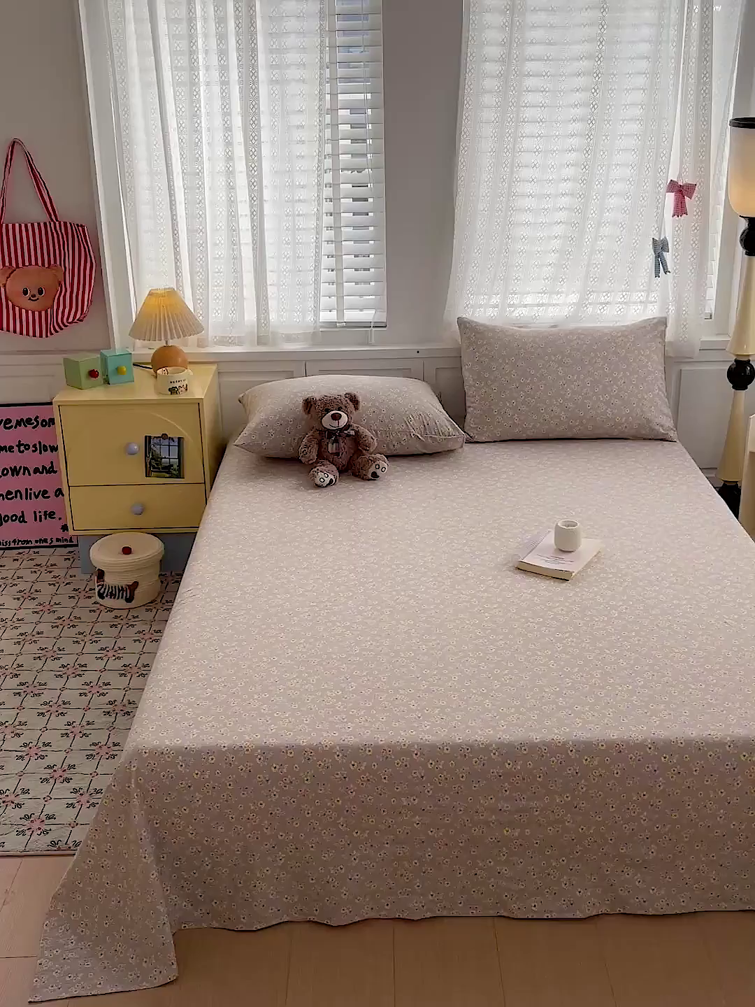 91家纺网 家纺一手货源 找家纺 温眠家纺 2026新款古法水洗棉加厚高克重双层纱单床单床单单件单品床单 扶桑花未落