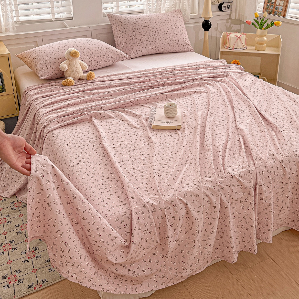 91家纺网 家纺一手货源 找家纺 温眠家纺 2026新款古法水洗棉加厚高克重双层纱单床单床单单件单品床单 花韵