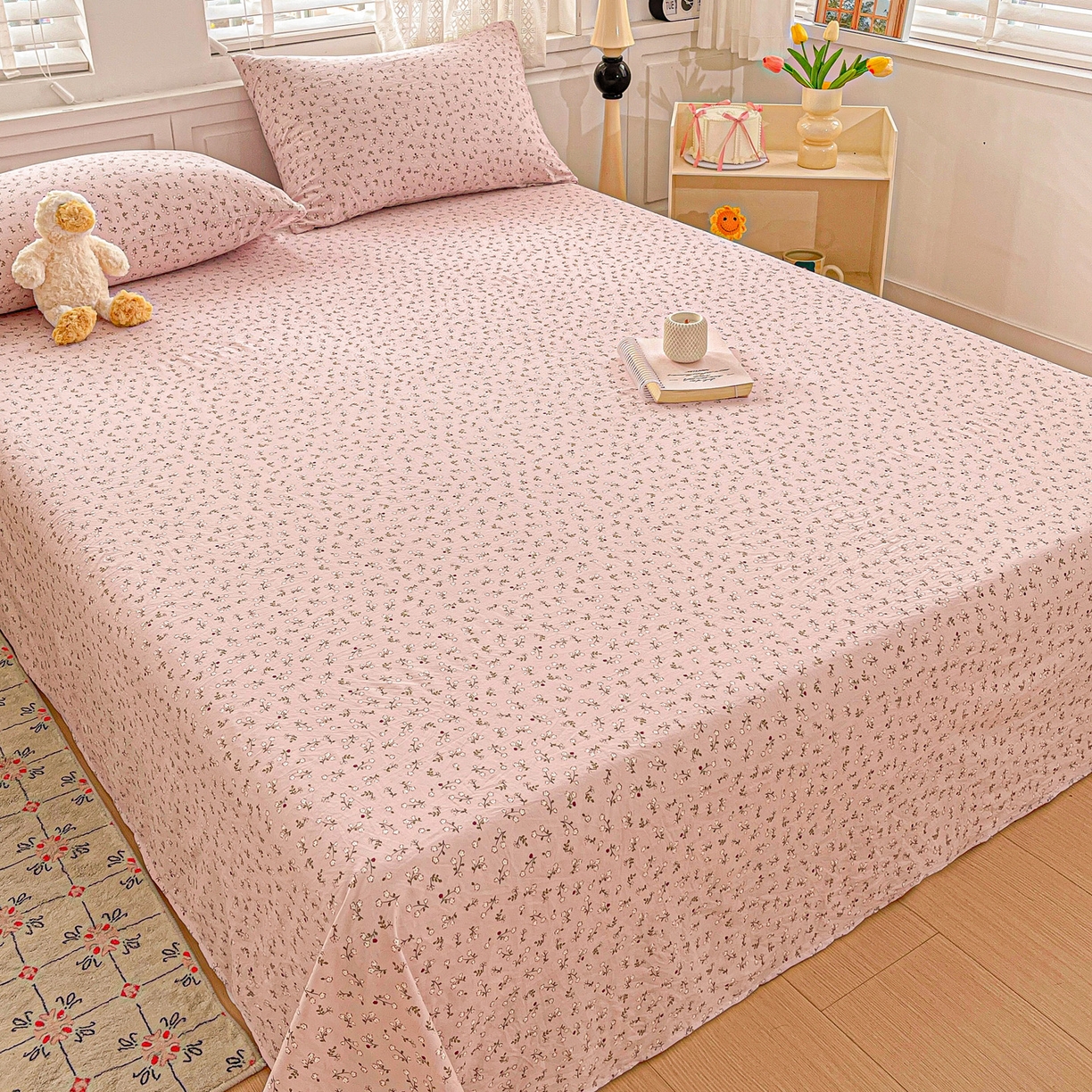 91家纺网 家纺一手货源 找家纺 温眠家纺 2026新款古法水洗棉加厚高克重双层纱单床单床单单件单品床单 花韵