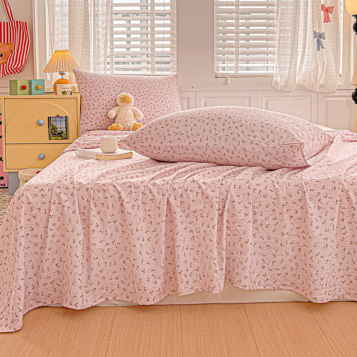 91家纺网 家纺一手货源 找家纺 温眠家纺 2026新款古法水洗棉加厚高克重双层纱单床单床单单件单品床单 花韵