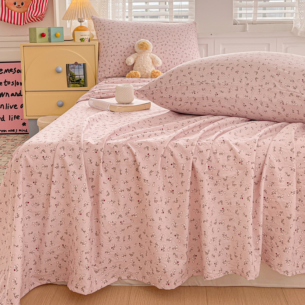 91家纺网 家纺一手货源 找家纺 温眠家纺 2026新款古法水洗棉加厚高克重双层纱单床单床单单件单品床单 花韵