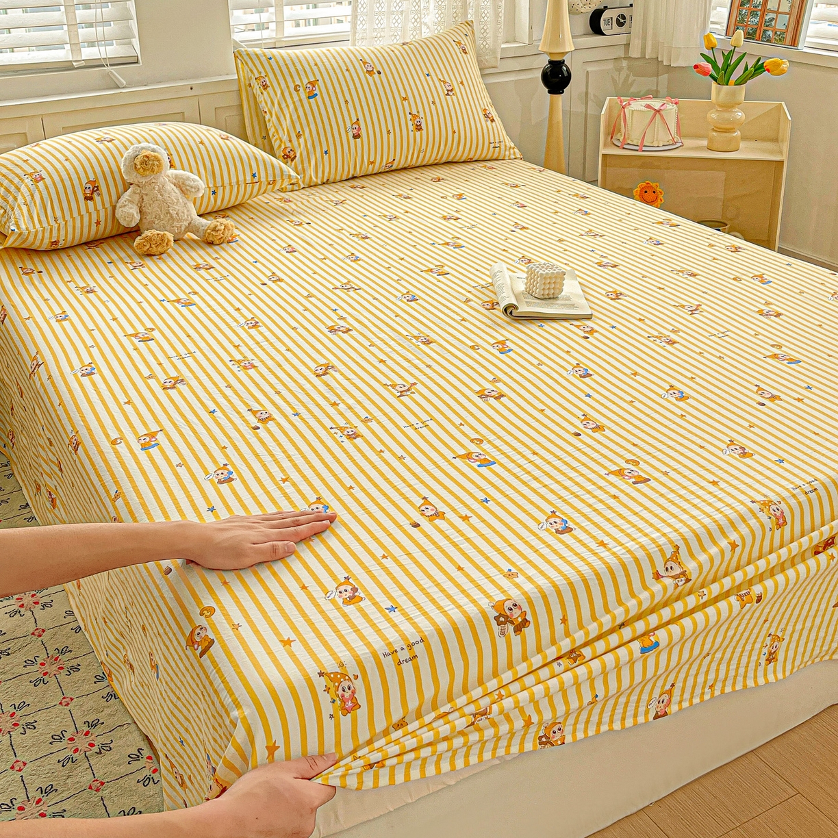 91家纺网 家纺一手货源 找家纺 温眠家纺 2026新款古法水洗棉加厚高克重双层纱单床单床单单件单品床单 星星人