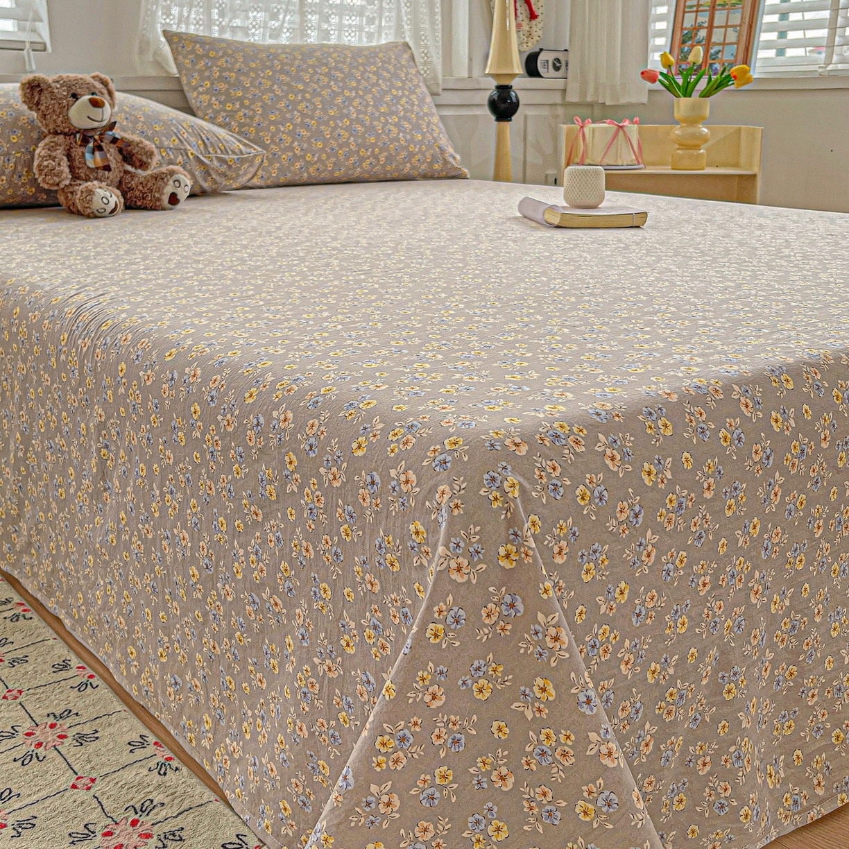 91家纺网 家纺一手货源 找家纺 温眠家纺 2026新款古法水洗棉加厚高克重双层纱单床单床单单件单品床单 扶桑花未落