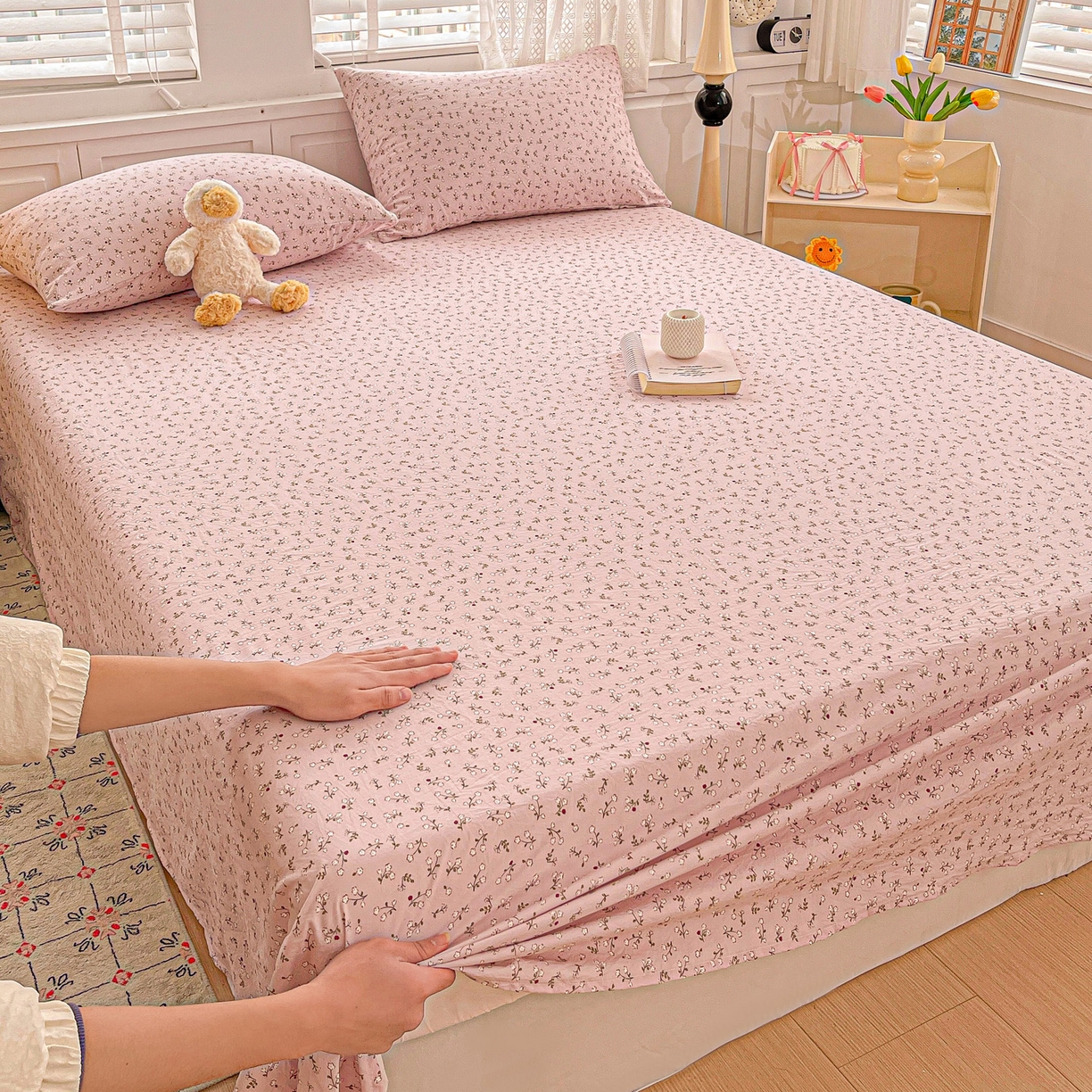 91家纺网 家纺一手货源 找家纺 温眠家纺 2026新款古法水洗棉加厚高克重双层纱单床单床单单件单品床单 花韵