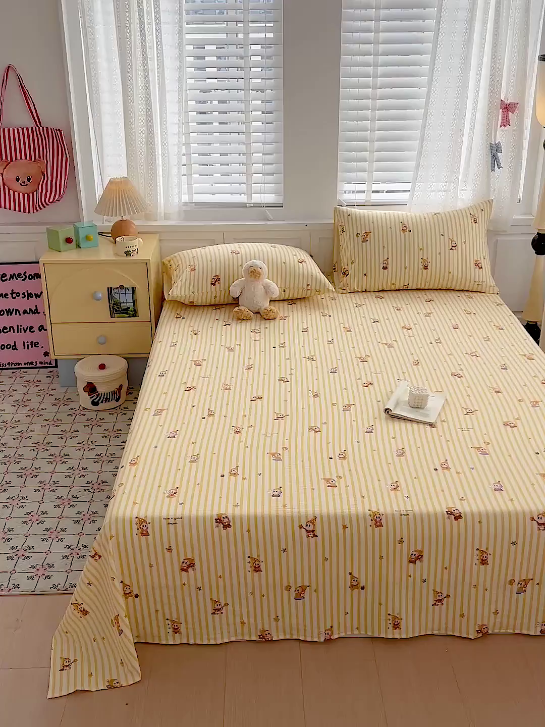 91家纺网 家纺一手货源 找家纺 温眠家纺 2026新款古法水洗棉加厚高克重双层纱单床单床单单件单品床单 星星人