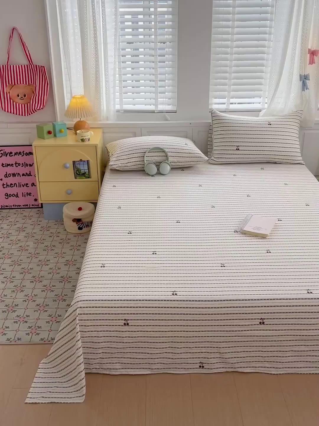 91家纺网 家纺一手货源 找家纺 温眠家纺 2026新款古法水洗棉加厚高克重双层纱单床单床单单件单品床单 樱之桃桃