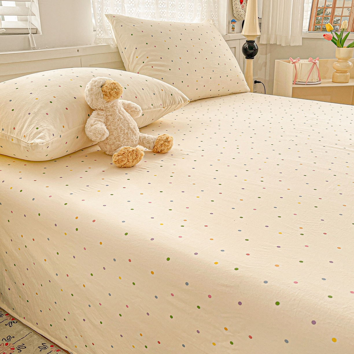 91家纺网 家纺一手货源 找家纺 温眠家纺 2026新款古法水洗棉加厚高克重双层纱单床单床单单件单品床单 彩波波