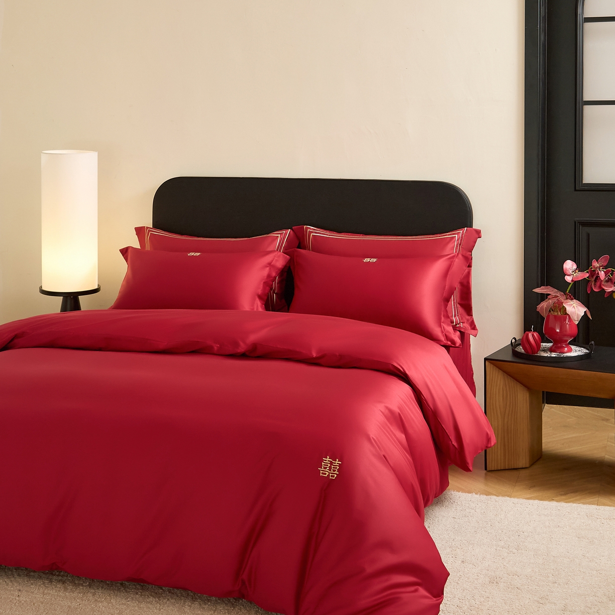 91家纺网 家纺一手货源 找家纺 （总）ONE TWO ONE 121 【会员-20】 【控价商品】【提供买家秀】  2026新款100s长绒棉全棉床上用品结婚四件套刺绣款-东方喜嫁